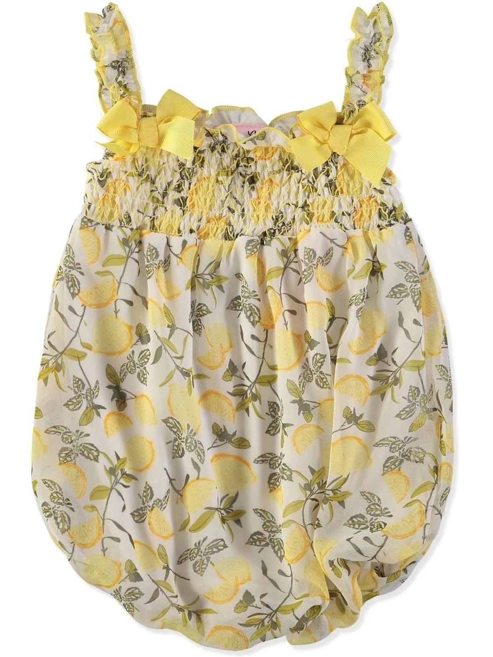 Little Lass Girls Lemon Chiffon Bubble Romper Yellow 3/6 Months